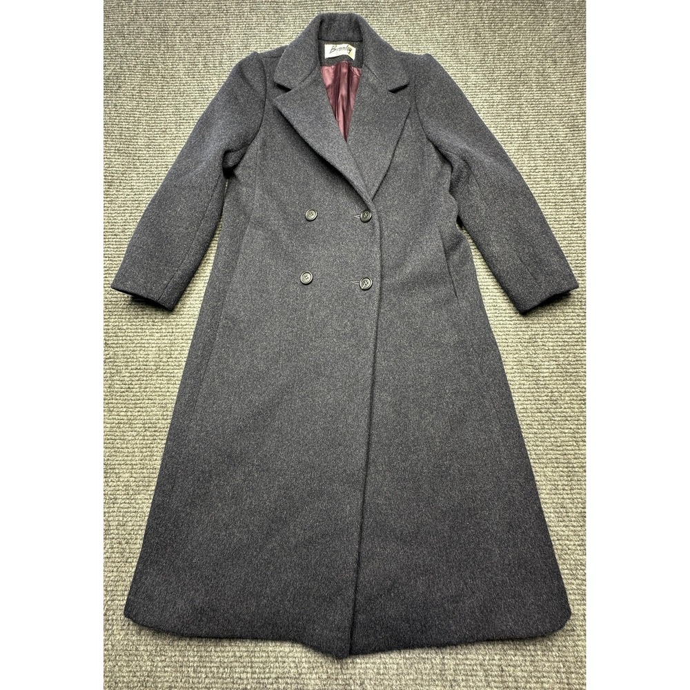 Bromley Coat Womens M Petite Blue Wool Long Lined Overcoat Button Front‎ Pockets